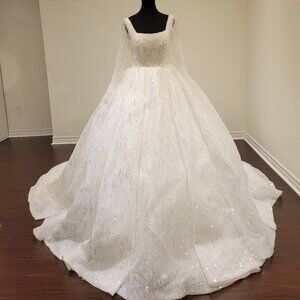 Sparkling White Wedding Dress Gown with Sequin and Beaded Embellishments